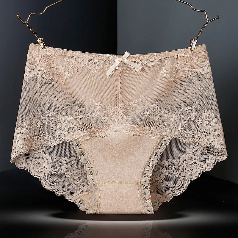 7 Uds. Ropa interior de algodón para mujer, bragas transparentes de encaje, pantalones cómodos antibacterianos de talla grande, lencería sexy femenina