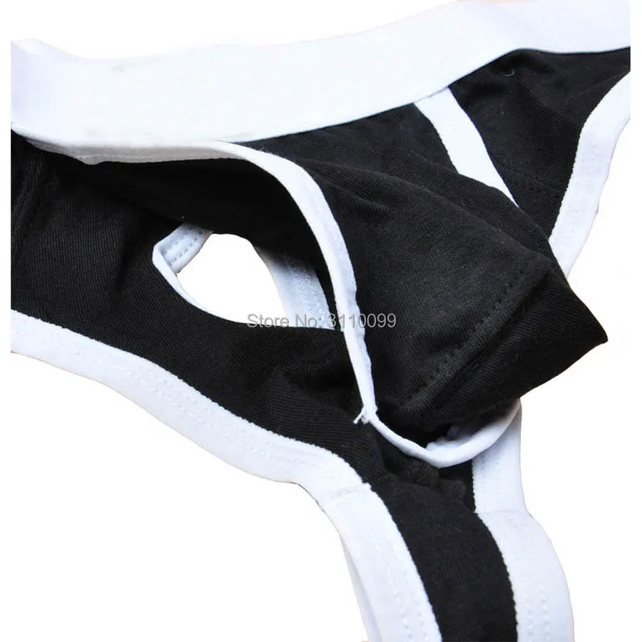 Tanga Bkini Sexy con diseño de agujero para pene para hombre, ropa interior masculina con borde cubierto elástico de retales, a la moda, encantador