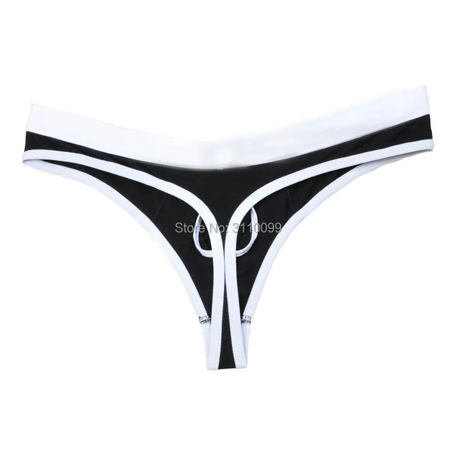 Tanga Bkini Sexy con diseño de agujero para pene para hombre, ropa interior masculina con borde cubierto elástico de retales, a la moda, encantador