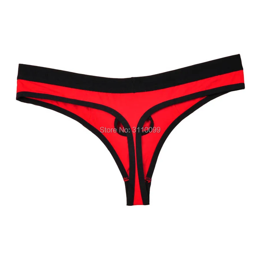 Tanga Bkini Sexy con diseño de agujero para pene para hombre, ropa interior masculina con borde cubierto elástico de retales, a la moda, encantador