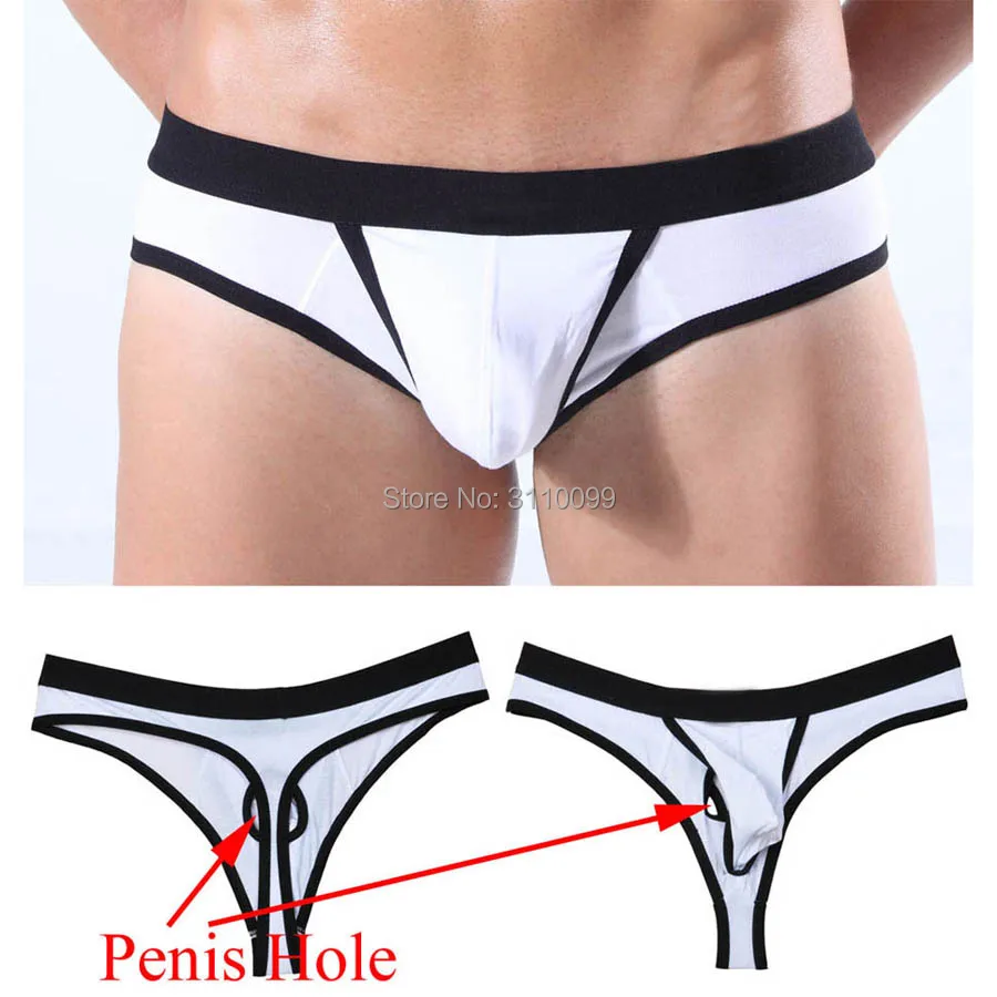 Tanga Bkini Sexy con diseño de agujero para pene para hombre, ropa interior masculina con borde cubierto elástico de retales, a la moda, encantador