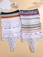 14 piezas/juego de ropa interior sexy de tanga para mujer, con diseño de lunares y rayas, cómoda, elástica, bragas para mujer, traje de baño, calzoncillos. - Imagen 3