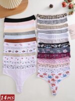 14 piezas/juego de ropa interior sexy de tanga para mujer, con diseño de lunares y rayas, cómoda, elástica, bragas para mujer, traje de baño, calzoncillos.