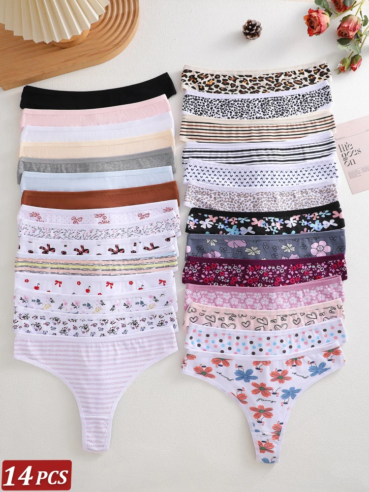 111224-qjal5g.jpg 14 piezas/juego de ropa interior sexy de tanga para mujer, con diseño de lunares y rayas, cómoda, elástica, bragas para mujer, traje de baño, calzoncillos. - Imagen 1