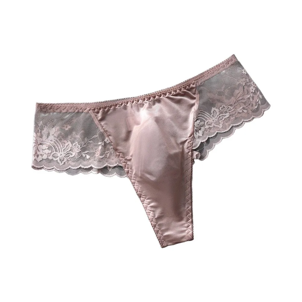 Tanga transparente sexy para hombre, de encaje, cintura baja, con bolsa de realce, ligera, de malla, para verano.