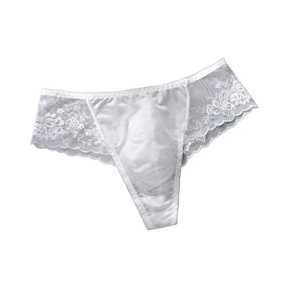 Tanga transparente sexy para hombre, de encaje, cintura baja, con bolsa de realce, ligera, de malla, para verano.
