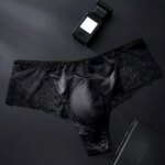 Tanga transparente sexy para hombre, de encaje, cintura baja, con bolsa de realce, ligera, de malla, para verano. - Imagen 6