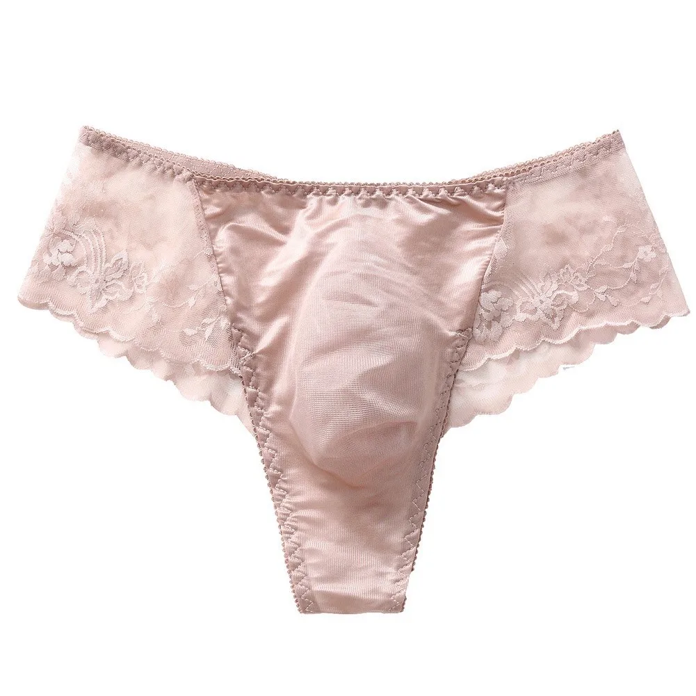 Tanga transparente sexy para hombre, de encaje, cintura baja, con bolsa de realce, ligera, de malla, para verano.