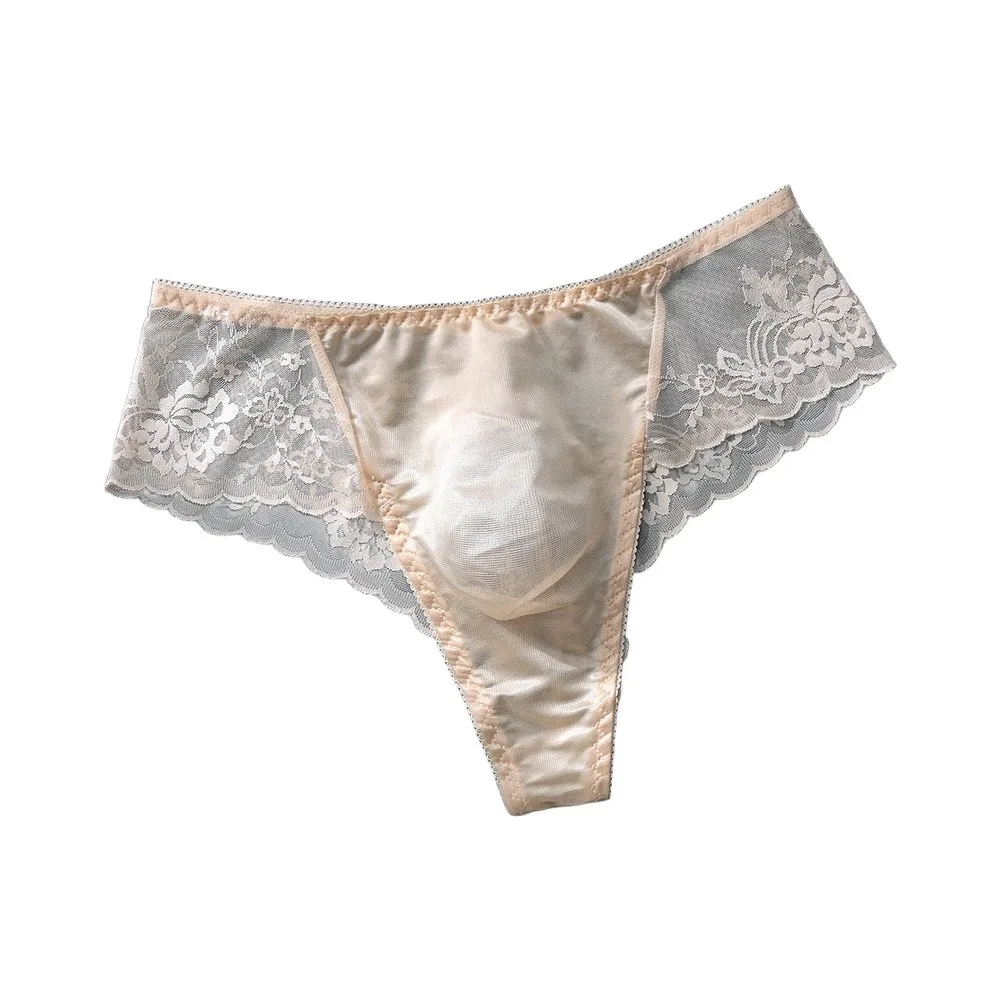 Tanga transparente sexy para hombre, de encaje, cintura baja, con bolsa de realce, ligera, de malla, para verano.