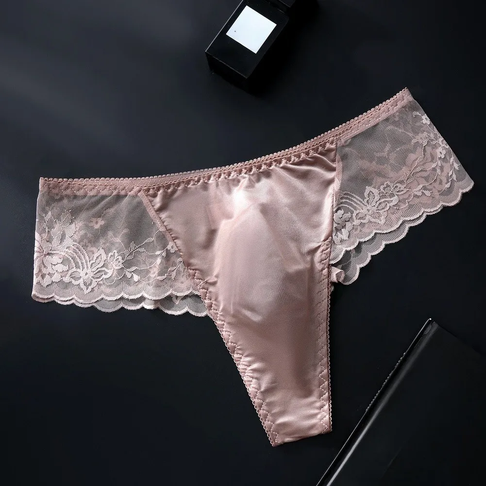 Tanga transparente sexy para hombre, de encaje, cintura baja, con bolsa de realce, ligera, de malla, para verano.