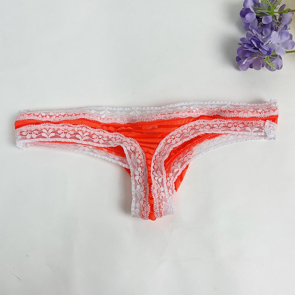 Calzoncillos tipo G-string de malla a rayas con ribete de encaje para hombre, tangas T-back, ropa interior ligera con bolsa de realce, lencería, calzoncillos sissy.