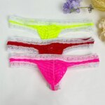 Calzoncillos tipo G-string de malla a rayas con ribete de encaje para hombre, tangas T-back, ropa interior ligera con bolsa de realce, lencería, calzoncillos sissy. - Imagen 2