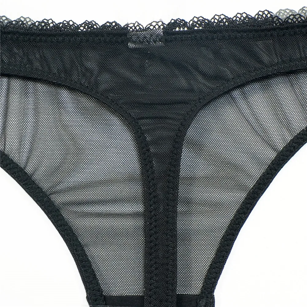 Bragas transparentes sexys para mujer, Tanga de malla, ropa interior negra de tiro bajo, CYHWR, 3 unids/lote por paquete