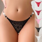 Nuevas bragas tipo Tanga con encaje para mujer, Panel de cinta plateada, Tanga Sexy de tiro bajo, ropa interior íntima elástica transpirable amigable con la piel
