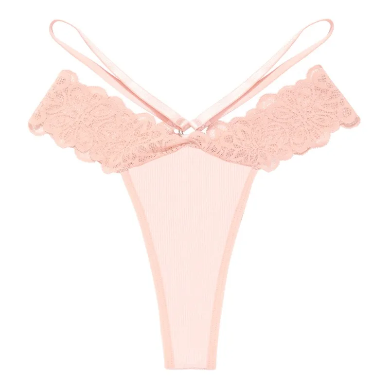 Tanga de encaje sexy con doble tirante, ropa interior femenina de talle bajo, elegante tanga transpirable, lencería elegante para mujer