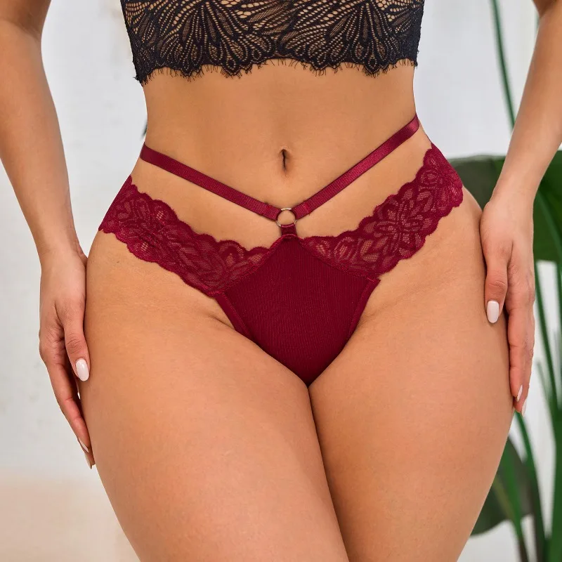 Tanga de encaje sexy con doble tirante, ropa interior femenina de talle bajo, elegante tanga transpirable, lencería elegante para mujer