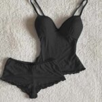 Conjunto de Pijama sin Tirantes Pure Desire Negro para Mujer, Conjunto de Ropa de Dormir Sexy de Verano con Pantalones Cortos...