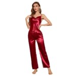 Conjunto de pantalones largos con tirantes de estilo sexy de retazos de malla serie Midnight de lujo DT3541 Ropa de dormir gruesa básica de poliéster Four Seasons Uni... - Imagen 5