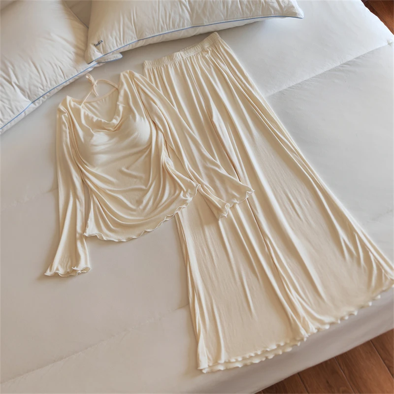 Conjunto de ropa de dormir para mujer con escote en V y de manga larga