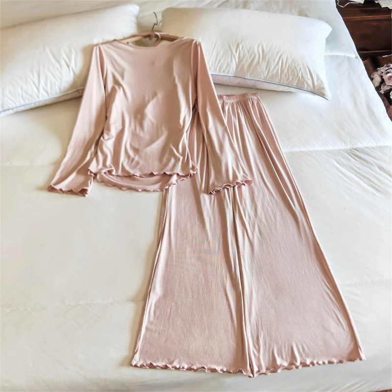 Conjunto de ropa de dormir para mujer con escote en V y de manga larga
