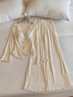 Conjunto de ropa de dormir para mujer con escote en V y de manga larga