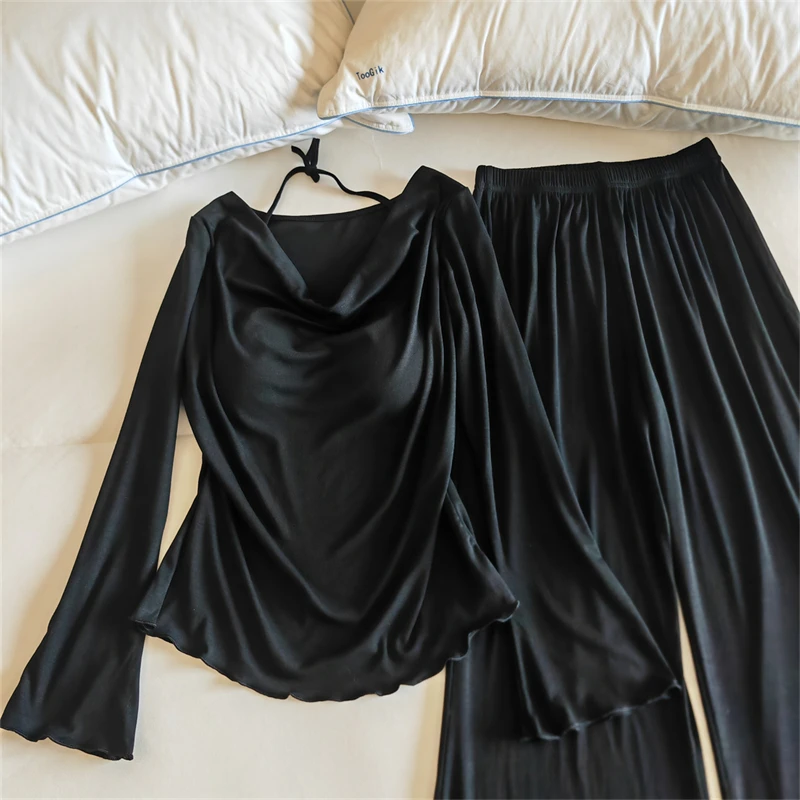 Conjunto de ropa de dormir para mujer con escote en V y de manga larga