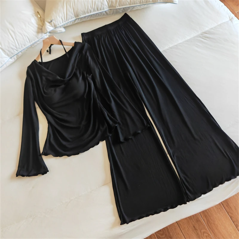 Conjunto de ropa de dormir para mujer con escote en V y de manga larga