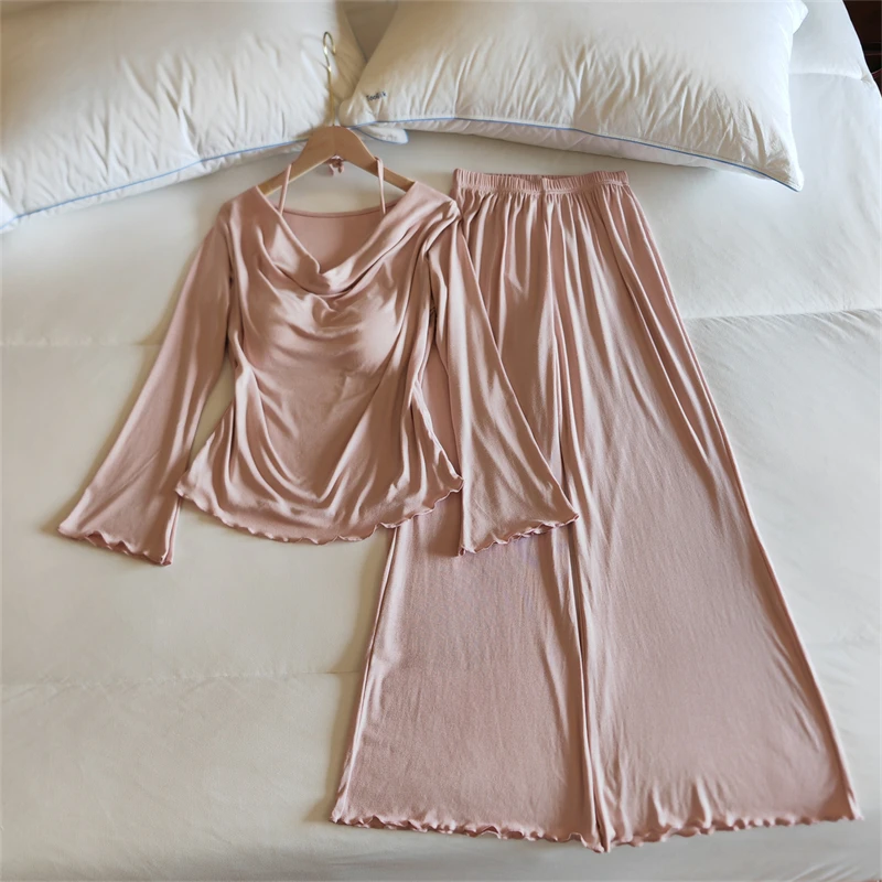 Conjunto de ropa de dormir para mujer con escote en V y de manga larga
