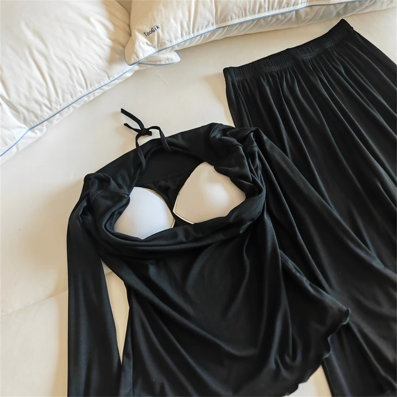 Conjunto de ropa de dormir para mujer con escote en V y de manga larga
