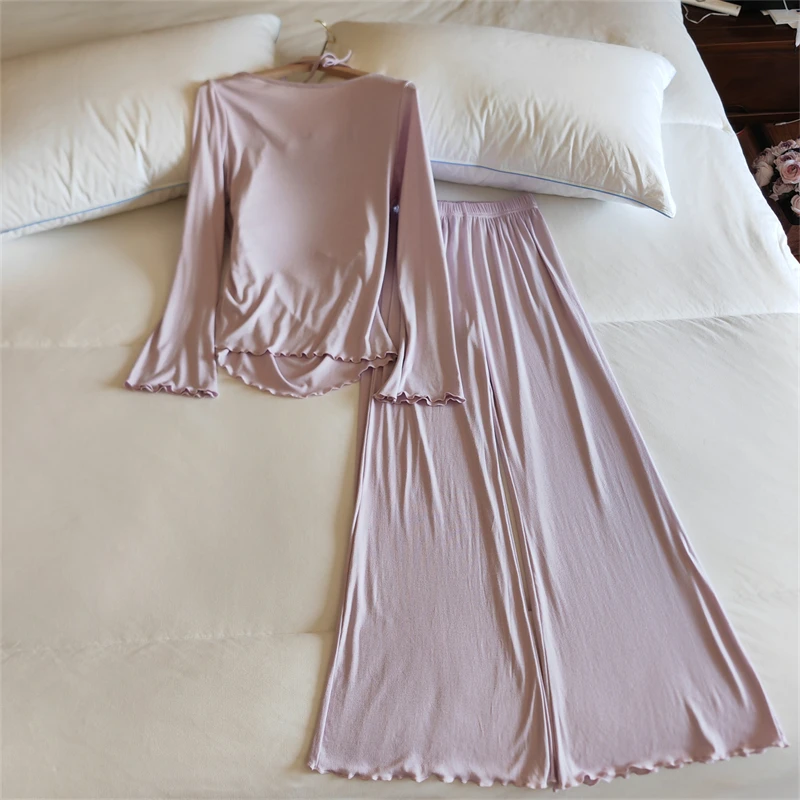 Conjunto de ropa de dormir para mujer con escote en V y de manga larga