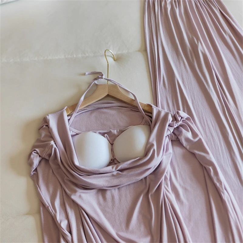 Conjunto de ropa de dormir para mujer con escote en V y de manga larga