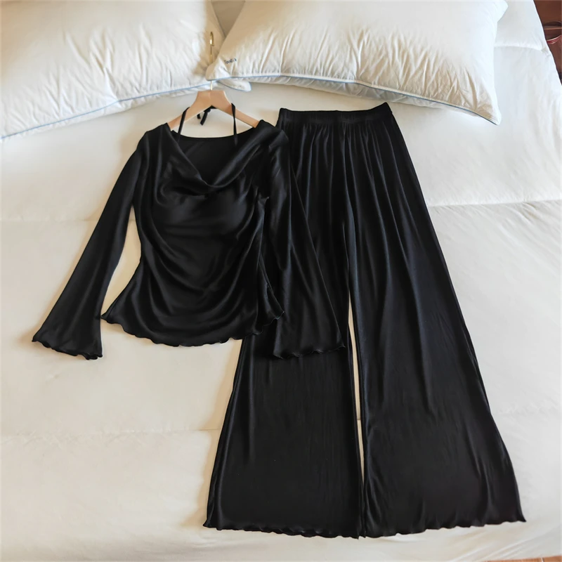 Conjunto de ropa de dormir para mujer con escote en V y de manga larga