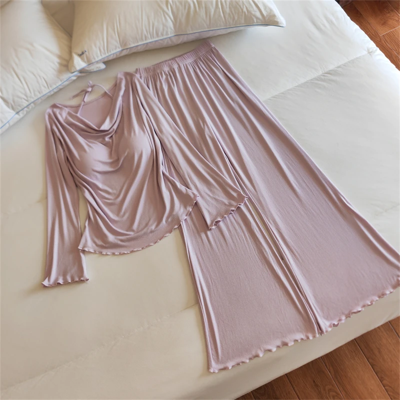 Conjunto de ropa de dormir para mujer con escote en V y de manga larga