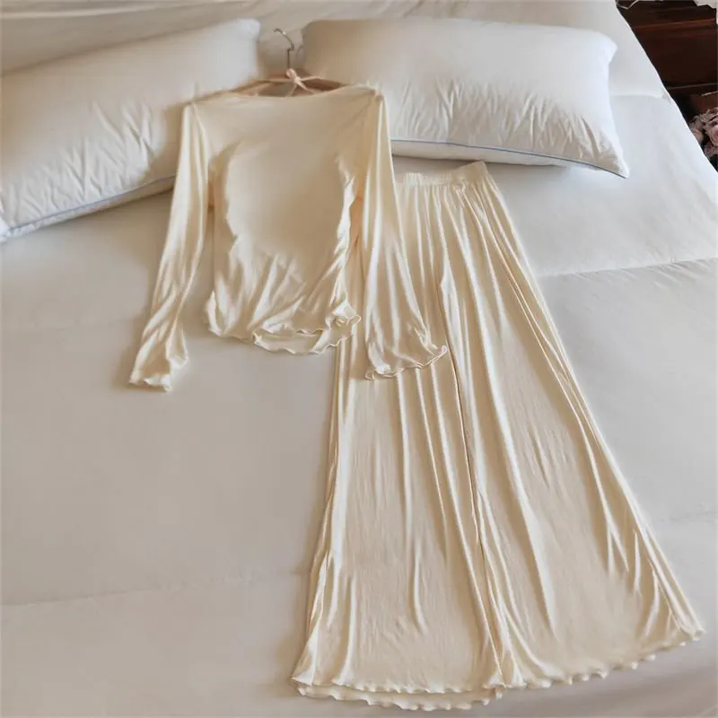 Conjunto de ropa de dormir para mujer con escote en V y de manga larga