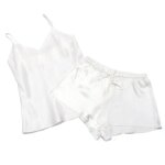 Pijama de seda de morera para mujer, conjunto de dos piezas, Sexy, fresco, servicio a domicilio, pantalones cortos de verano, calidad 100%, 6A
