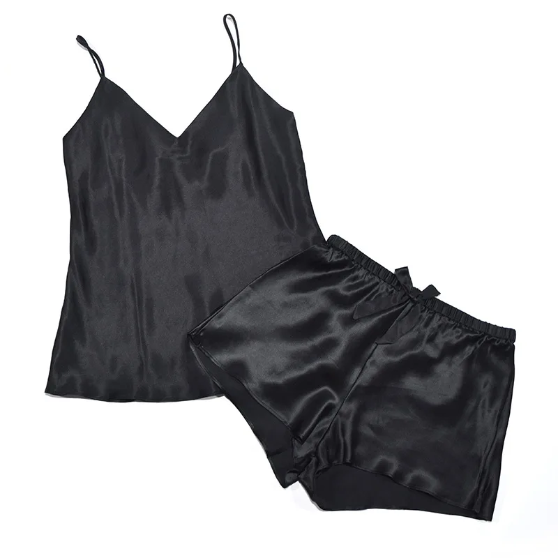 Pijama de seda de morera para mujer, conjunto de dos piezas, Sexy, fresco, servicio a domicilio, pantalones cortos de verano, calidad 100%, 6A