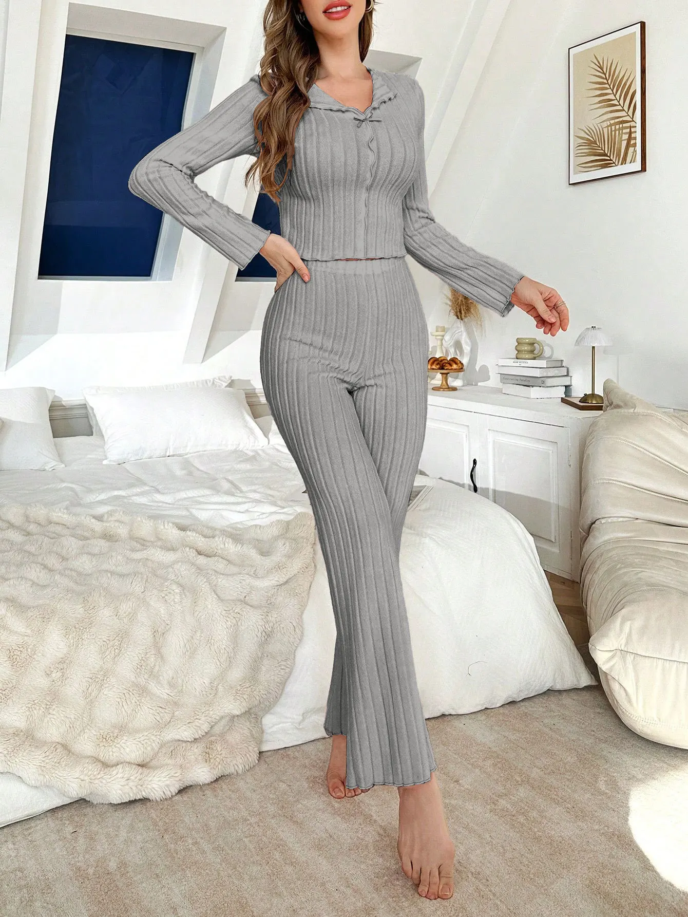 Conjunto de ropa de dormir para mujer de elastano