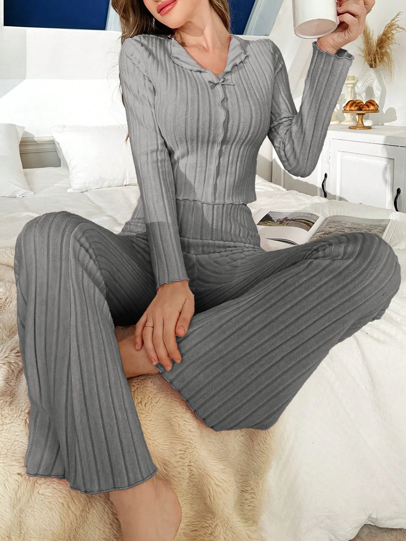 Conjunto de ropa de dormir para mujer de elastano
