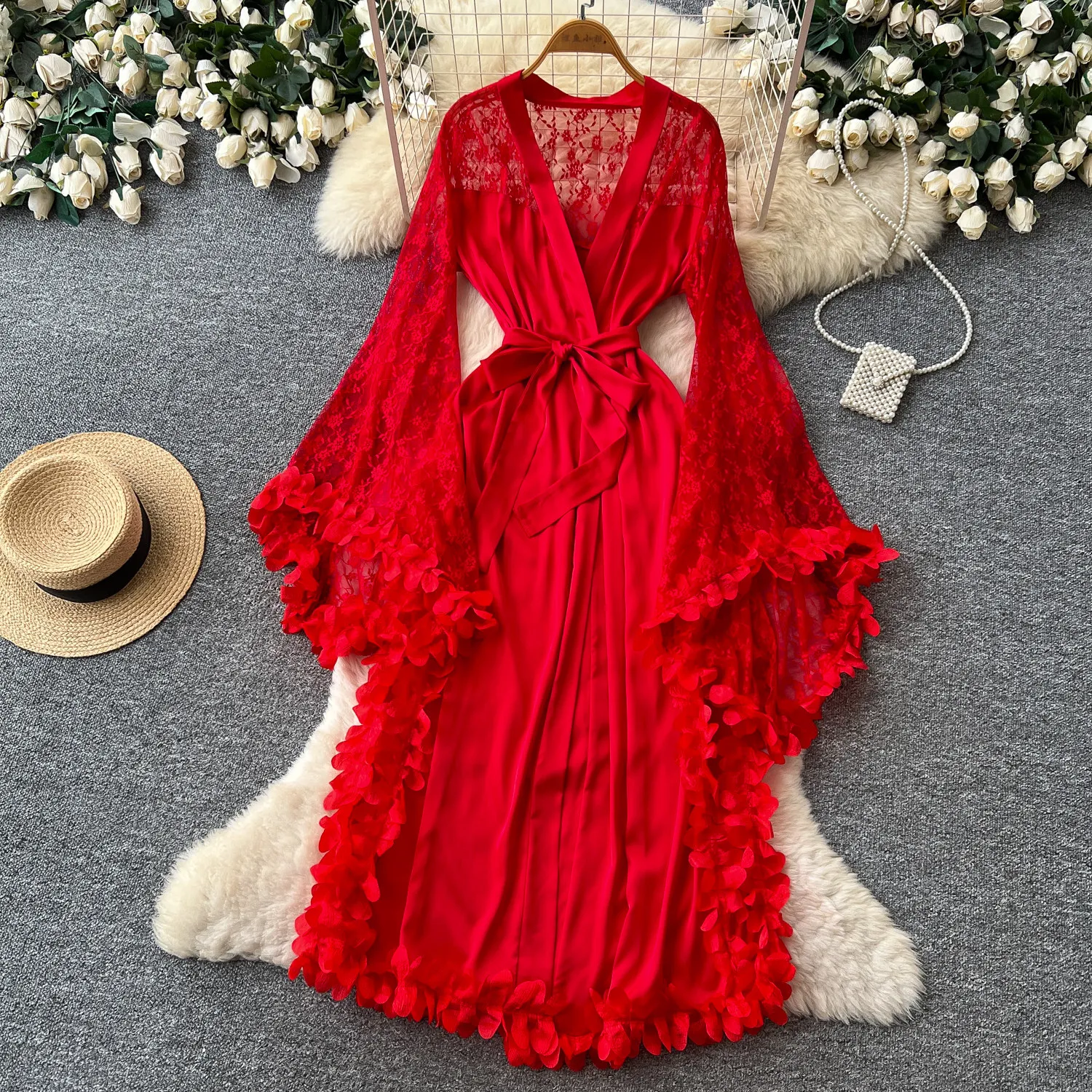 Camisón para mujer con encaje y acabado satinado