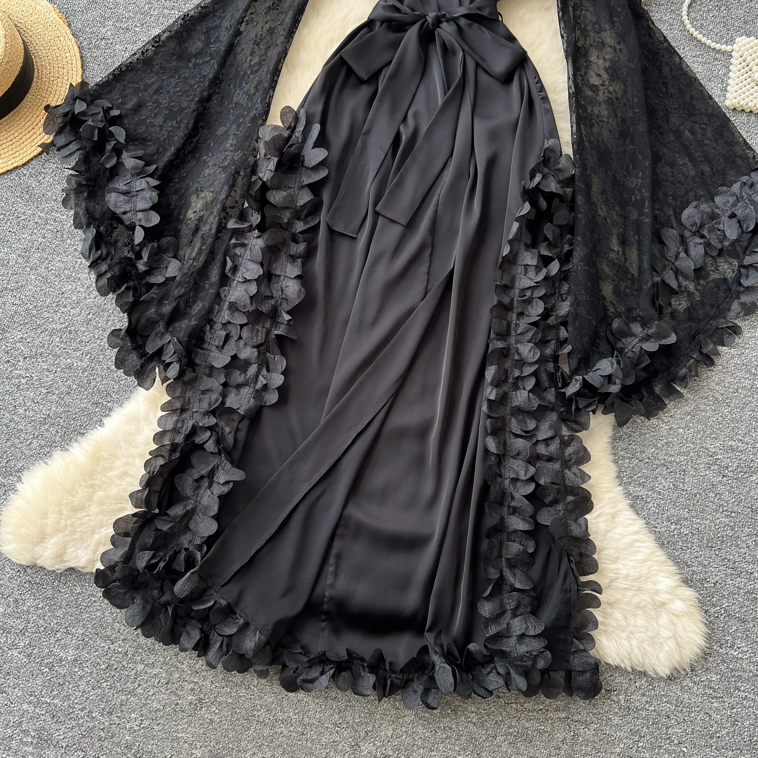 Camisón para mujer con encaje y acabado satinado