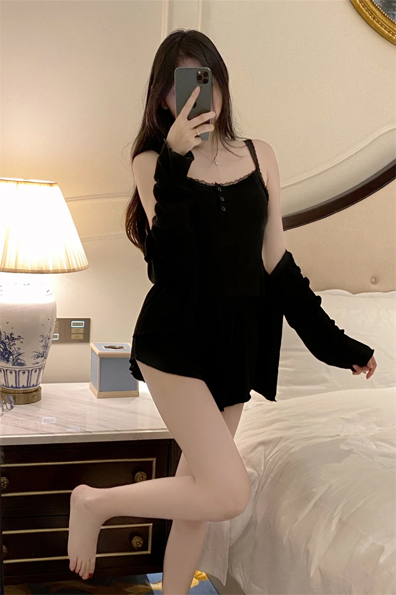 Ropa de dormir Sexy de Modal puro para mujer, conjunto de pantalones largos con cuello en V, ropa para el hogar, estilo prima...