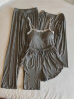 Ropa de dormir Sexy de Modal puro para mujer, conjunto de pantalones largos con cuello en V, ropa para el hogar, estilo prima...