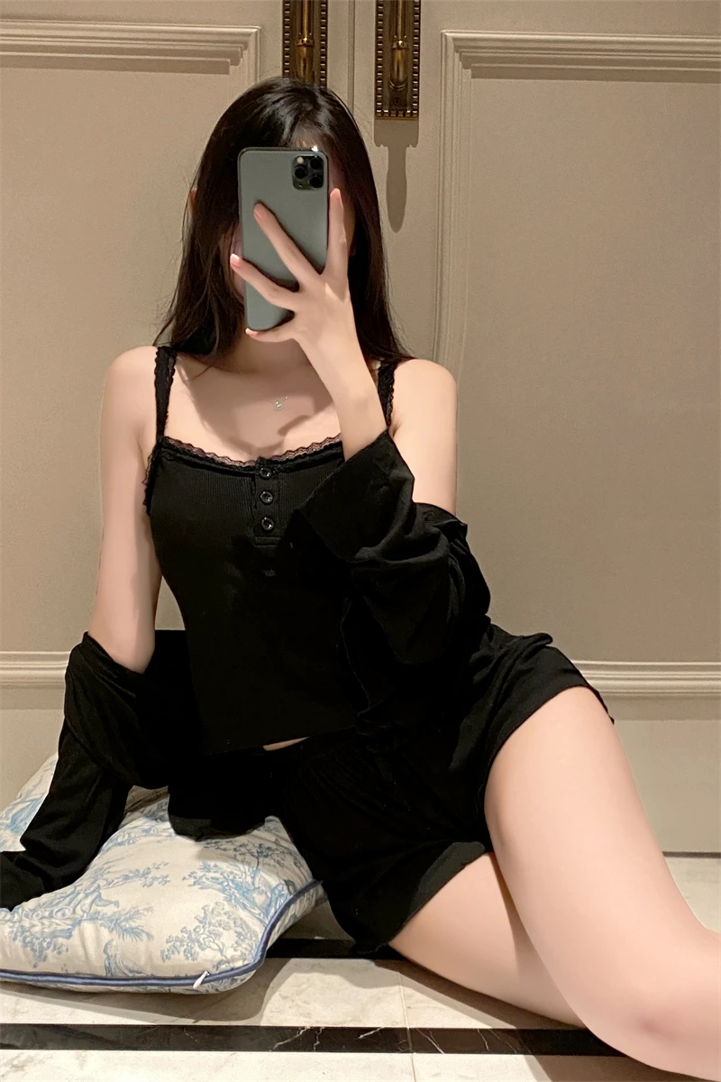 Ropa de dormir Sexy de Modal puro para mujer, conjunto de pantalones largos con cuello en V, ropa para el hogar, estilo prima...