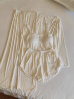 Ropa de dormir Sexy de Modal puro para mujer, conjunto de pantalones largos con cuello en V, ropa para el hogar, estilo prima... - Imagen 2