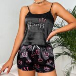 Conjunto de ropa de dormir de 2 piezas para mujer con acabado satinado y escote en V - Imagen 4