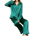 Conjunto de ropa de dormir de 2 piezas para mujer con acabado satinado y de manga larga - Imagen 6
