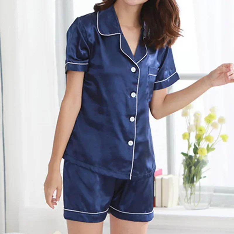 Conjunto de ropa de dormir de 2 piezas para mujer con acabado satinado y de manga larga