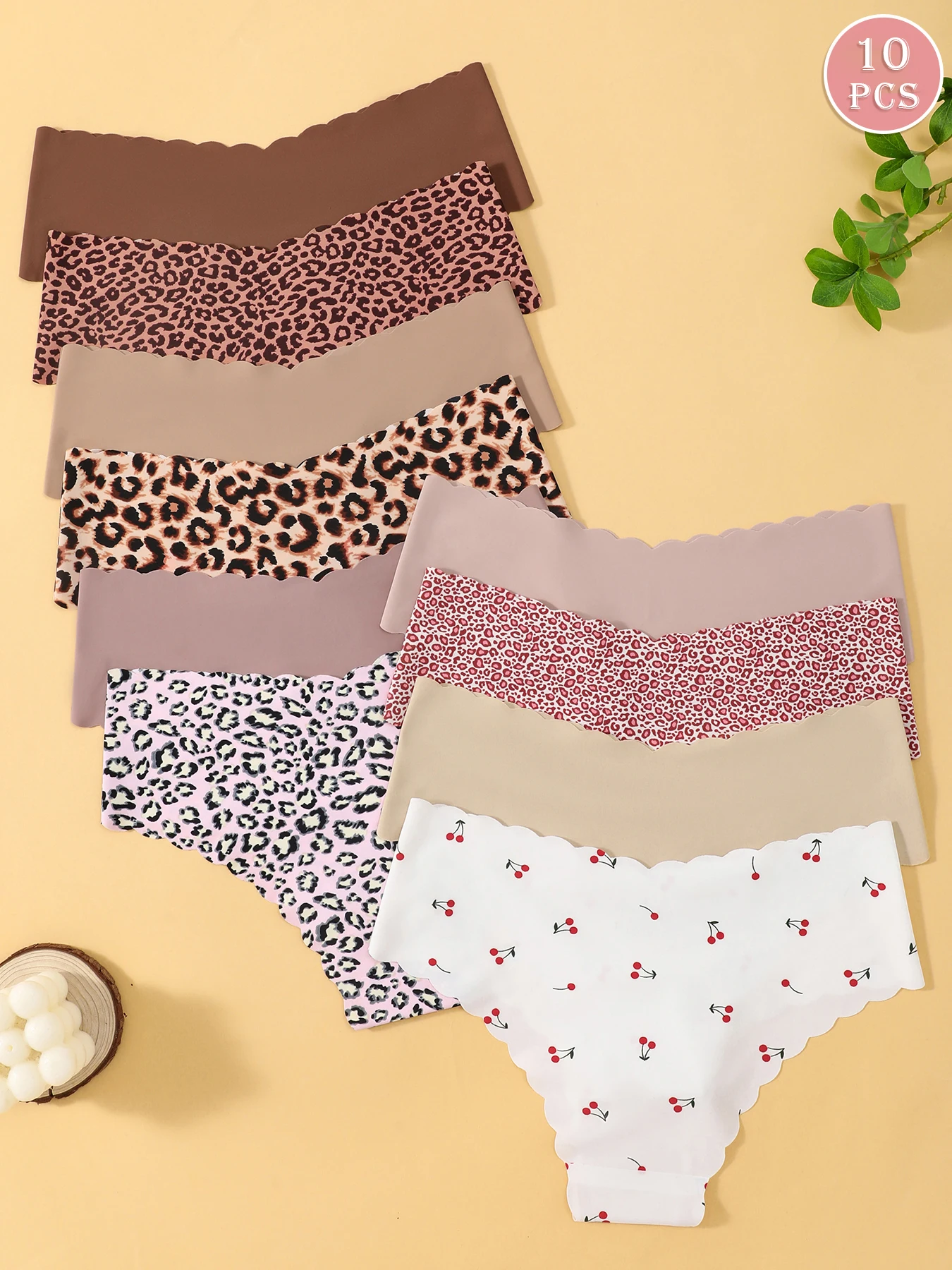 10 Uds. Bragas triangulares sexis de tela suave y cómoda transpirable con borde ondulado sin costuras para mujer