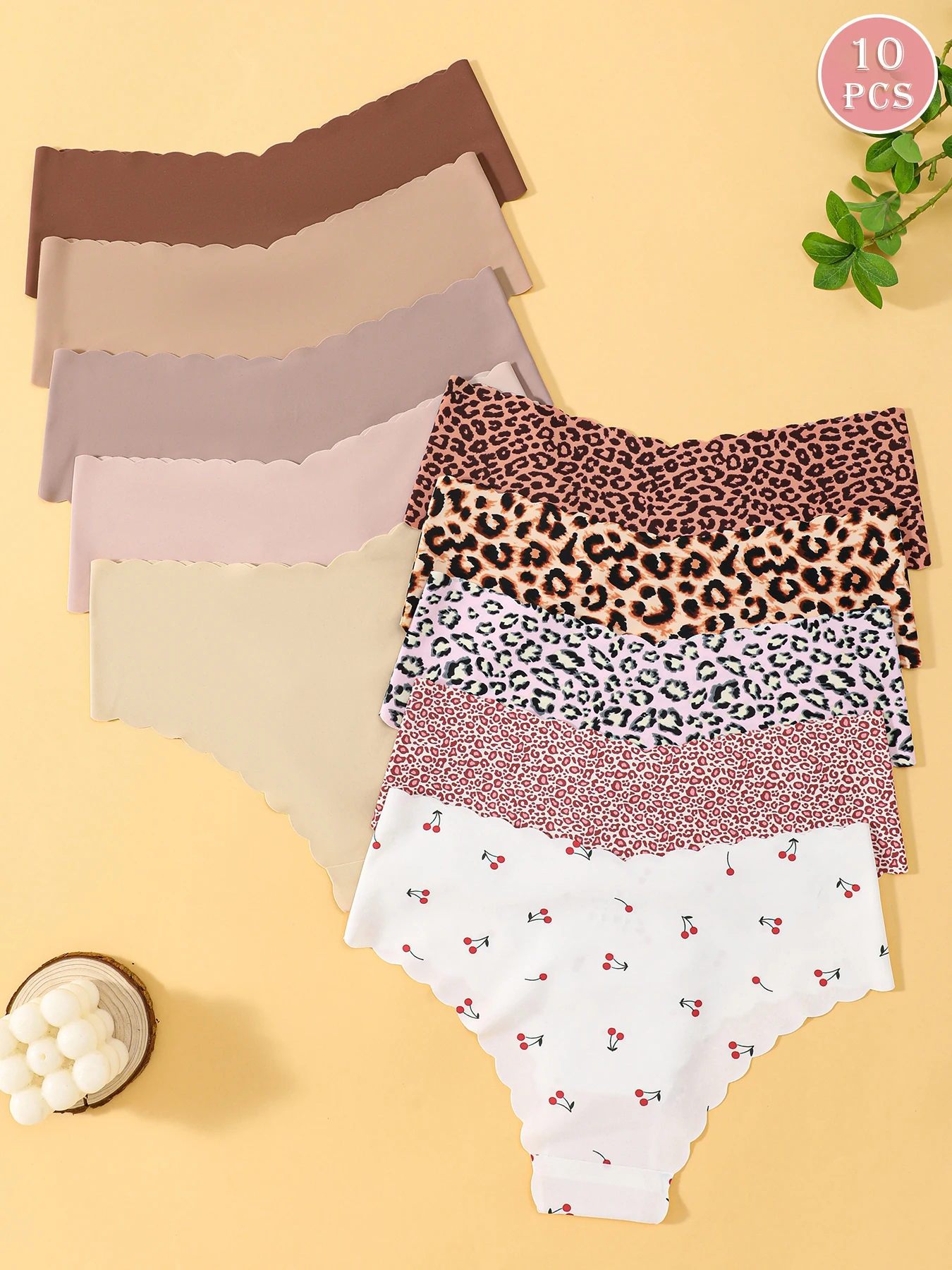 10 Uds. Bragas triangulares sexis de tela suave y cómoda transpirable con borde ondulado sin costuras para mujer
