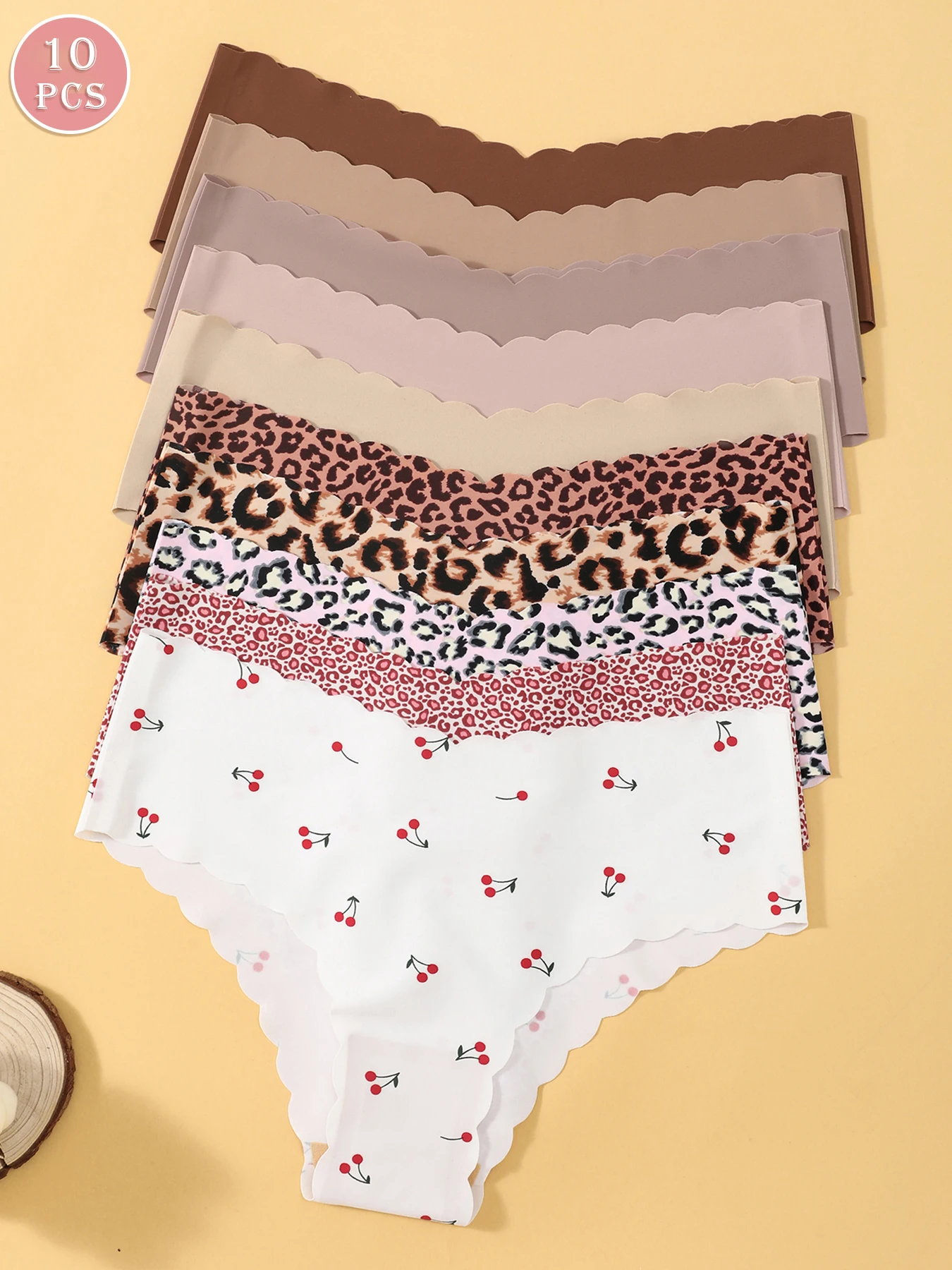 10 Uds. Bragas triangulares sexis de tela suave y cómoda transpirable con borde ondulado sin costuras para mujer